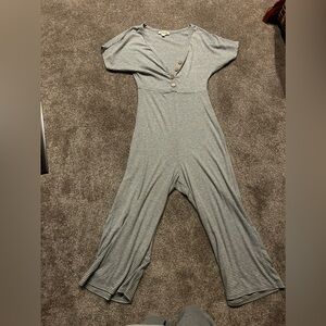 Gray stripped jumpsuit.